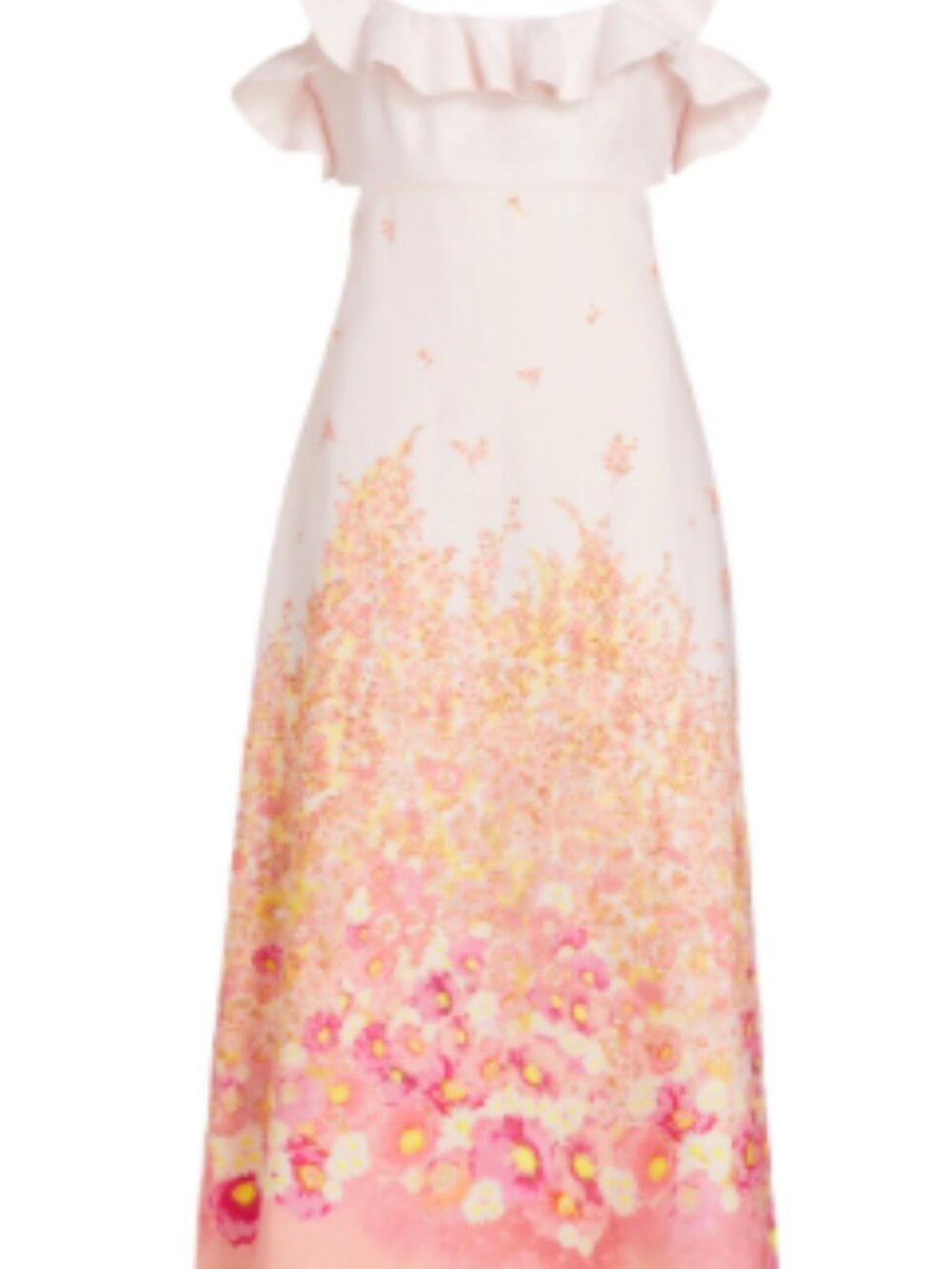 Zimmermann Ruffled Floral Midi-Dress, Coral Meadow, Size 1 (4-6)